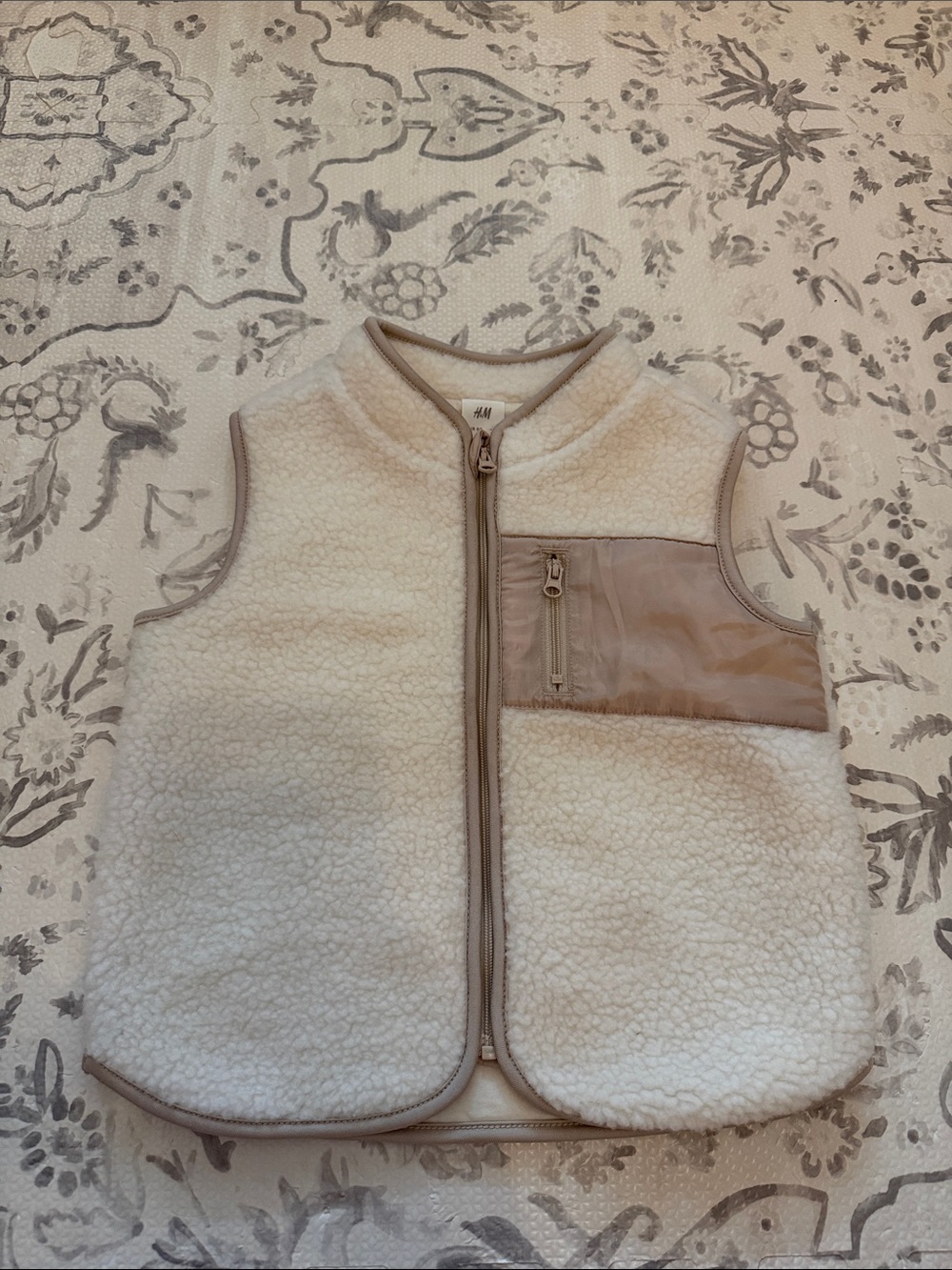 H&M Cream Sherpa Baby Vest with Tan Accents